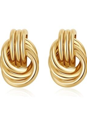 Trendy Gold Plated Knot Earrings for Women Chunky Statement Drop Dangle Earrings
